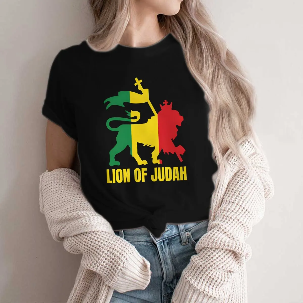 

Rasta Design Polyester TShirt for Women Rasta Lion Of Judah Soft Leisure Sweatshirts T Shirt