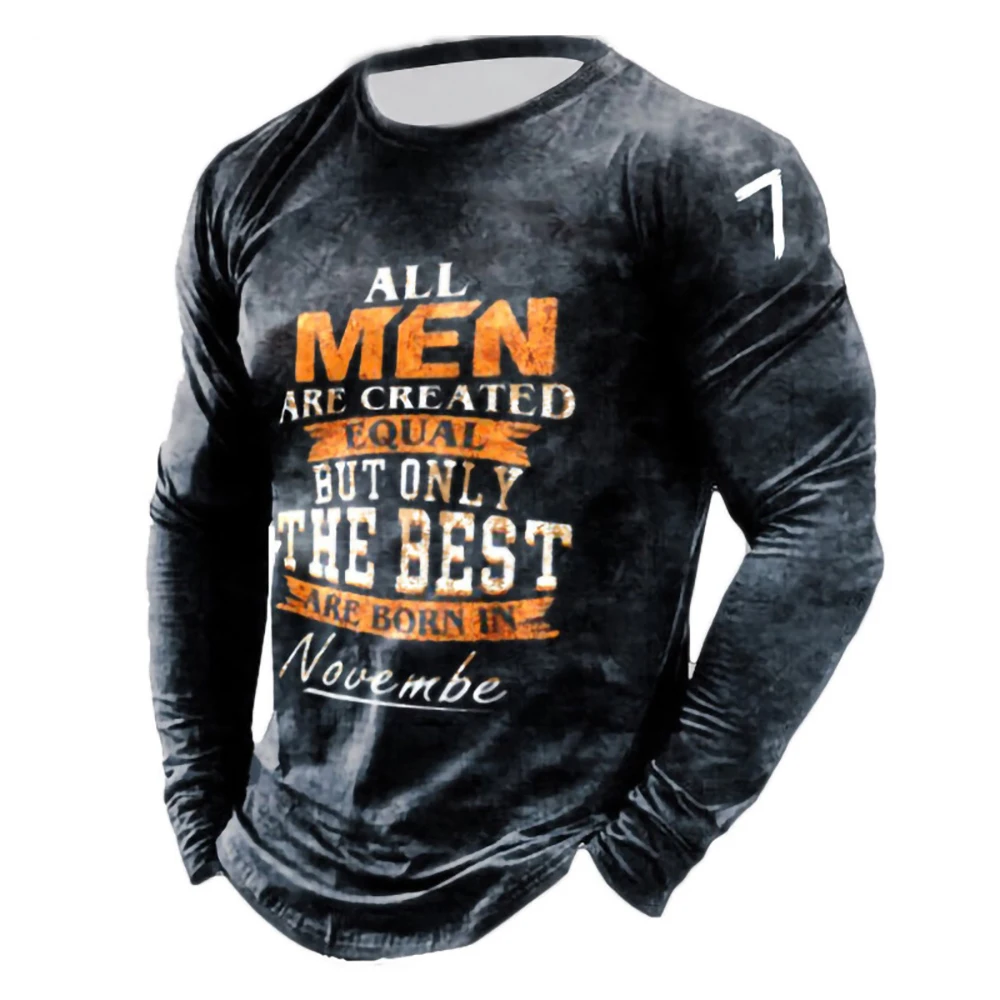Retro Letter Printing T-shirt  Long-sleeved Men's Autumn and Winter Loose Motorcycle Casual Personality Fashion Skull Top Shirt