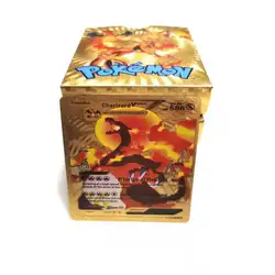 Boîte à cartes Pokemon doré en métal 54 pièces, lettres dorées anglais espagnol, cartes à jouer Metalicas Charizard Vmax Gx, jouet de Collection 