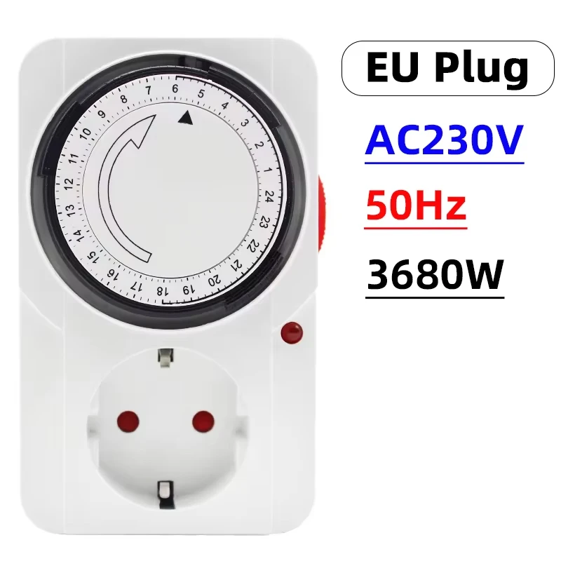 24 Hour Cyclic Timer Switch EU/US/UK Plug Timing Socket Programmable Mechanical Timer Auto Shutdown with Overload Protection