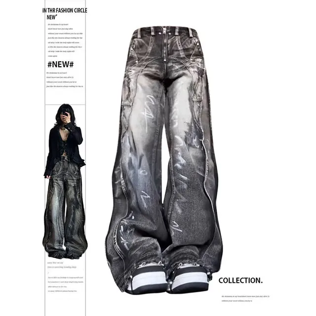 Jean gothique noir pour femmes, Harajuku Y2k des années 90, pantalon en Denim Baggy esthétique, Punk coréen, vêtements poubelles Vintage des années 2000 1