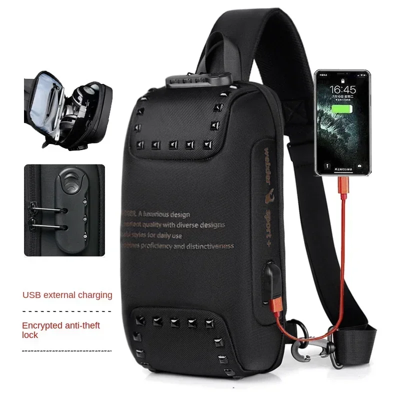 

Men's Chest Bag Casual Anti-Theft Password Lock Crossbody Bags with USB Single-Shoulder Bag for Sports and Cycling Men Chest Bag