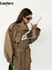 Lautaro Spring Autumn Oversized Khaki Long Grey Trench Coat for Women Double Breasted Loose Casual Korean Fashion Overcoat 2024 1
