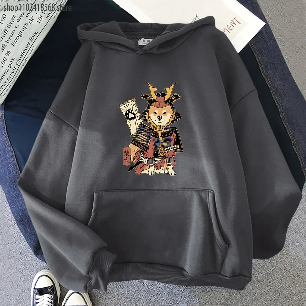 Shiba Samurai in Traditional Hoodie Men Japanese Style Dog Sweatshirt Cartoon Top Long Sleeve Casual Kawaii Pullover Unisex Coat