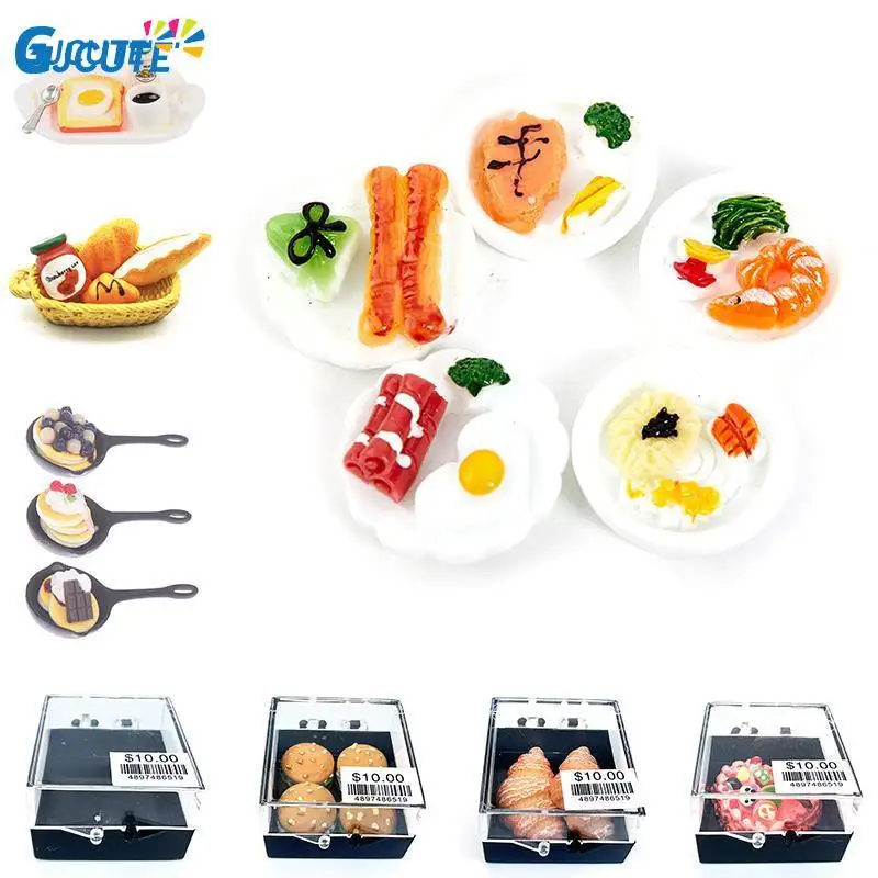 

1 Set Dollhouse Miniature 1:12 Toast Bread Jam Plate Set Food for Doll House Decor Kitchen Toys
