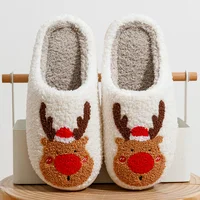 Cute Elk Christmas Slippers Winter Warm Soft TPR Thicken Sole Women Men Houseshoes Cushion Slides 1