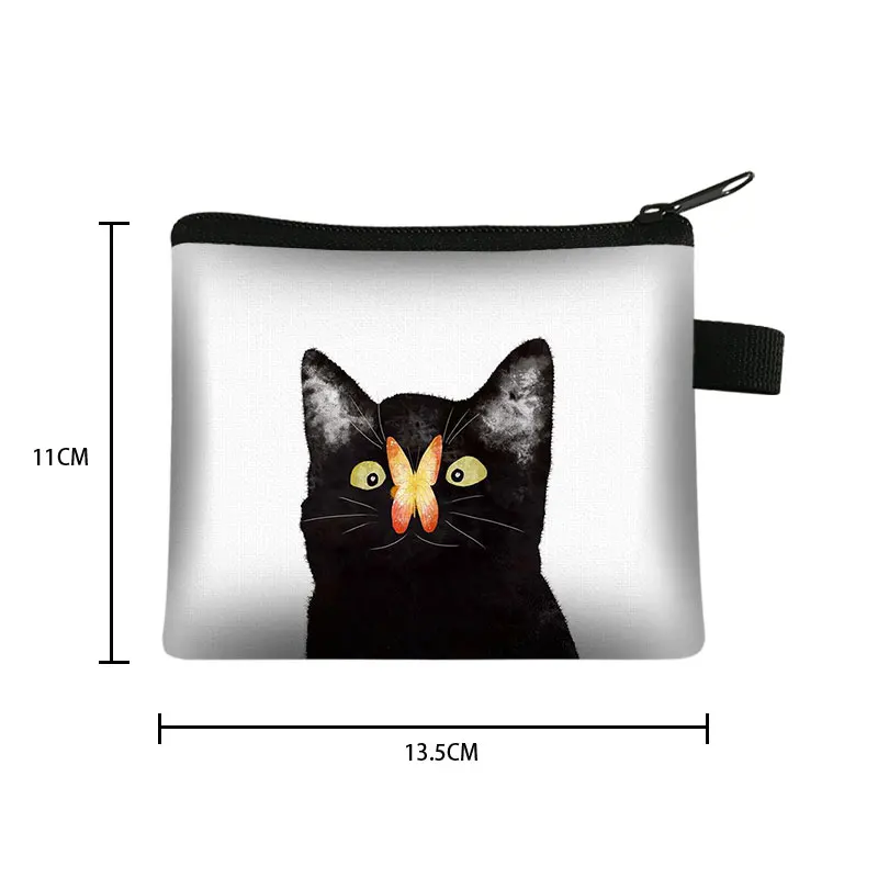 Designer Black Cat Print Mini Wallet - Cute Coin Purse & Portable ID Card Holder