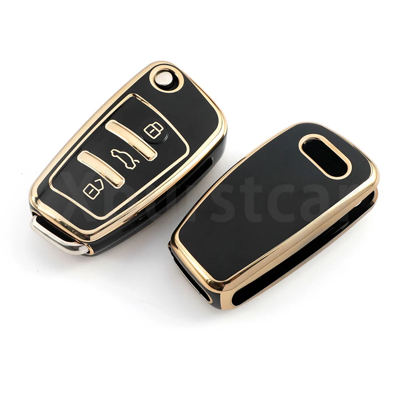 Gold Edge TPU Car Key Cover Case - Premium Audi Accessory