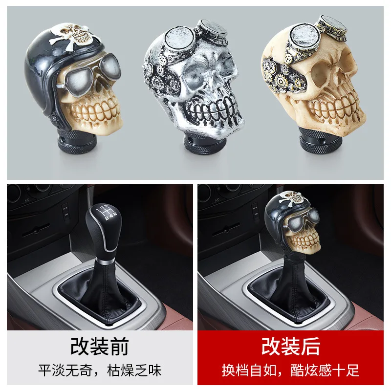 Skull Gear Shift Head Resin Shifter Knob Car Transmission Shifting Stick Handle Fit Most Automatic Manual Vehicle