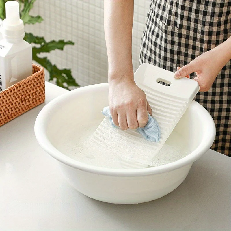 White Scubboards Mini Compact Clothes Cleaning Tool Multi-Purpose Multi-Scene Wave Pattern Laundry Board Scrubbing Board 1PC