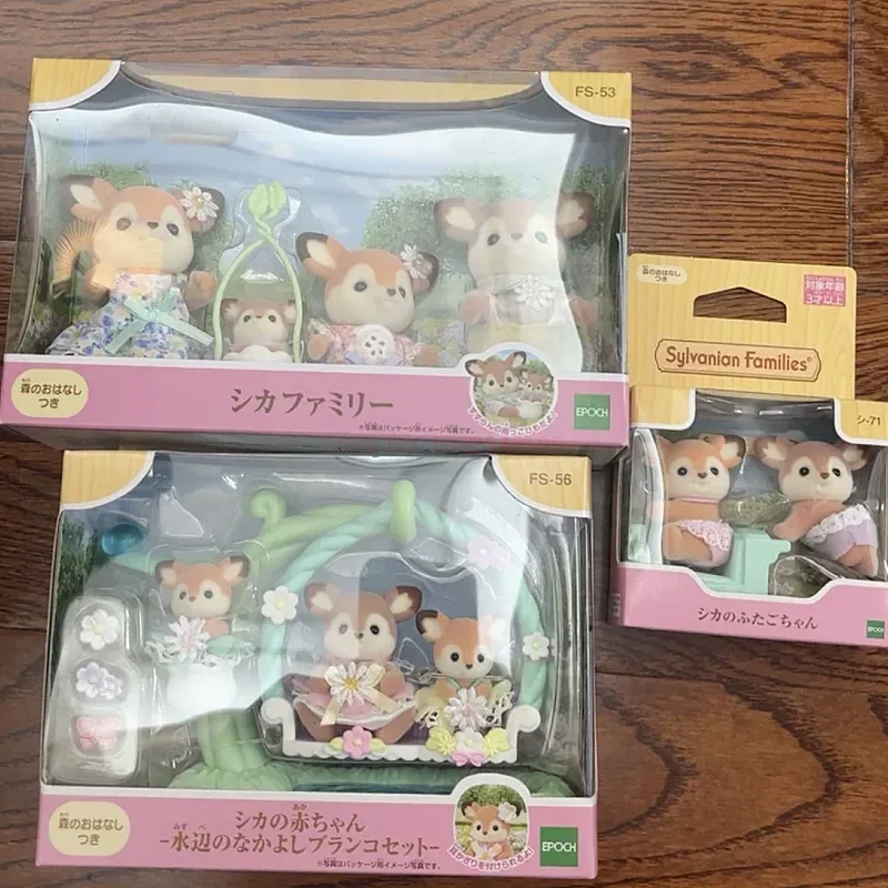 실바니안 인형 가족 애니메이션 피규어 사슴 가족 귀여운 인형 장식 펜던트, 숲 가족 방 장식품, 장난감 선물 