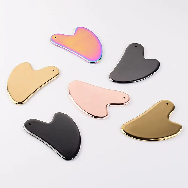 

304 Stainless Steel Heart Shape Face Gua Sha Tool Facial Care Massage Product Neck Beauty Electroplating Colorful Scraping Board