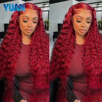 Burgundy 13x6 Hd Lace Frontal Human Hair Wig Deep Wave Curly Wigs For Women 30 Inch Water Wave Colored 99j Red Lace Front Wig