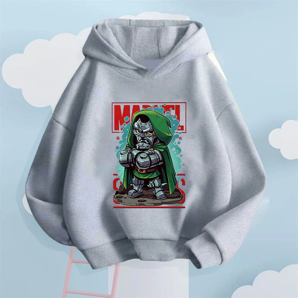 Marvel Doctor Doom 프린트 긴팔 스웨터 편안하고 편안한 가을/겨울 아동용 캐주얼 후드 스웨트셔츠