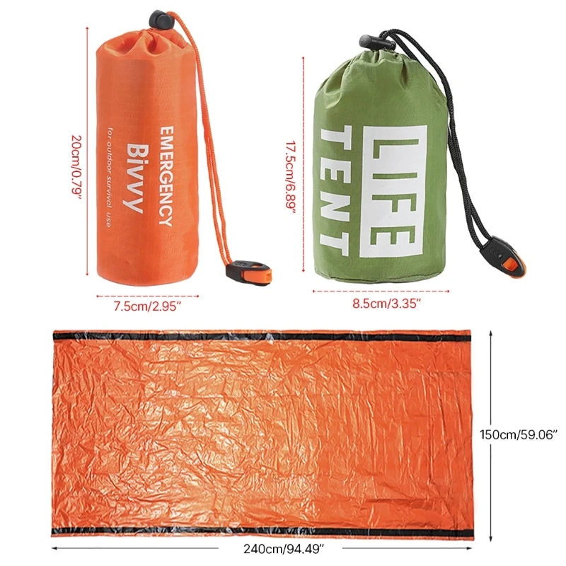 2 Persone Rifugio Di Emergenza Bivy Survival Tent Kit Mylar Tube Tenda Sacco A Pelo Impermeabile Outdoor Sos Coperta Termica Riutilizzabile