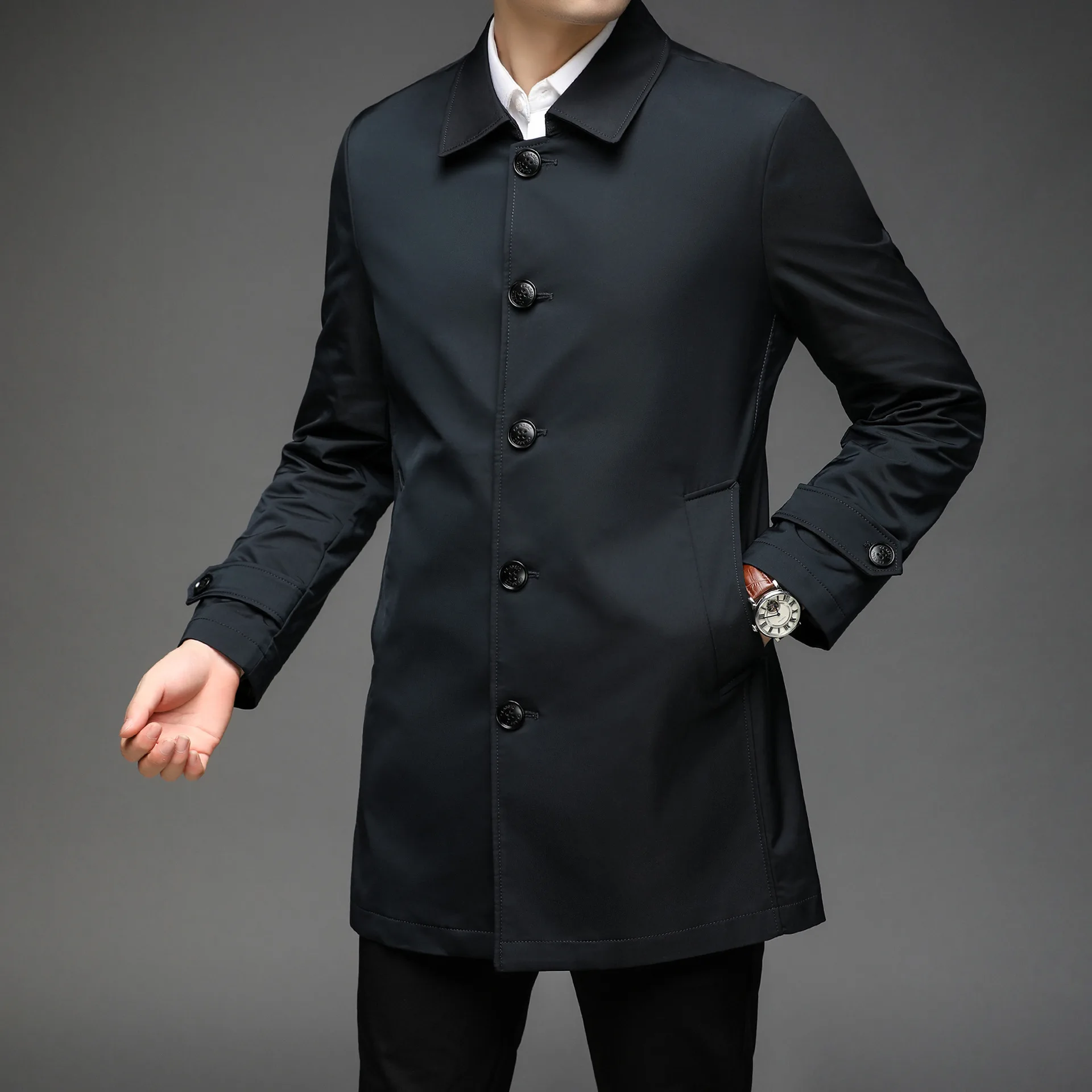 Men's Trench Coat, Medium Length, British Coat, Outerwear, Double Breasted, Fashion, Spring, Autumn, 4XL
