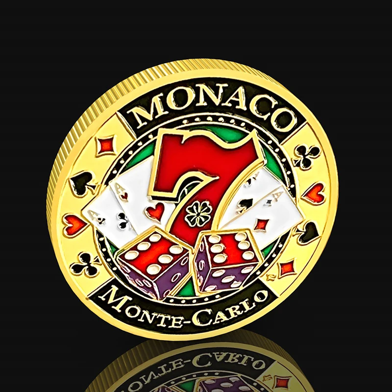 Monaco Metal Gold Plated Poker Lucky Coins, Poker Chips Fingertip Play Painted Badges Collectible Gifts