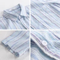2025 été nouveau décontracté coton rayé à manches courtes chemise pour hommes mode col rabattu chemise FY227 4