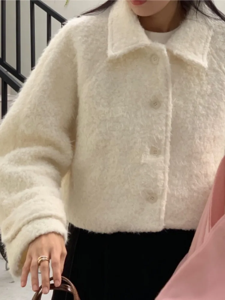 Thiened Soft Cozy Flip Collar Women's Outerwear Autumn 2025 Trendy Loose Top Single Button Design Commute Sle Long Sve