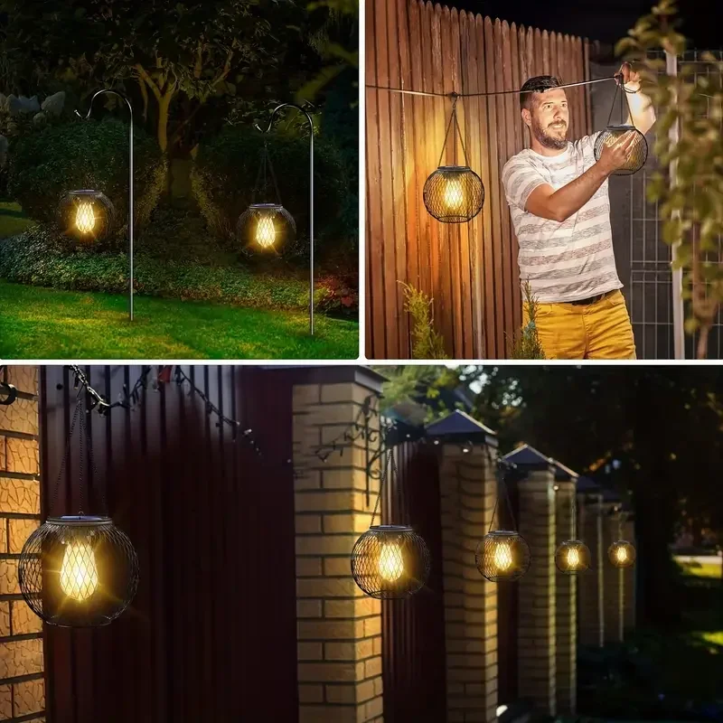 Waterproof Metal Solar Garden Lantern Outdoor Hanging Lamp