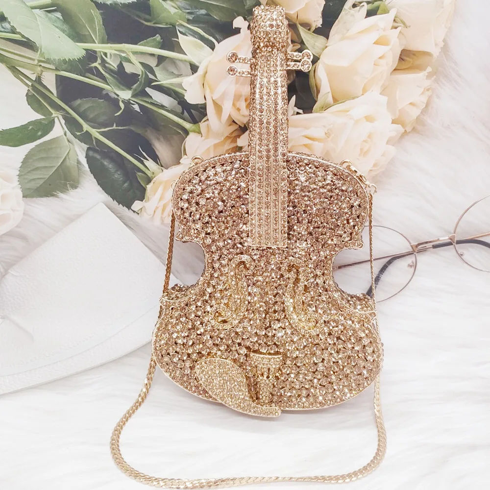 

DGPEAFOWL Personal Tai 3D Violin Design Diamond Bag For Women Luxurious Evening Wedding Handbag Ladies Party Phone Cosmetic Bag