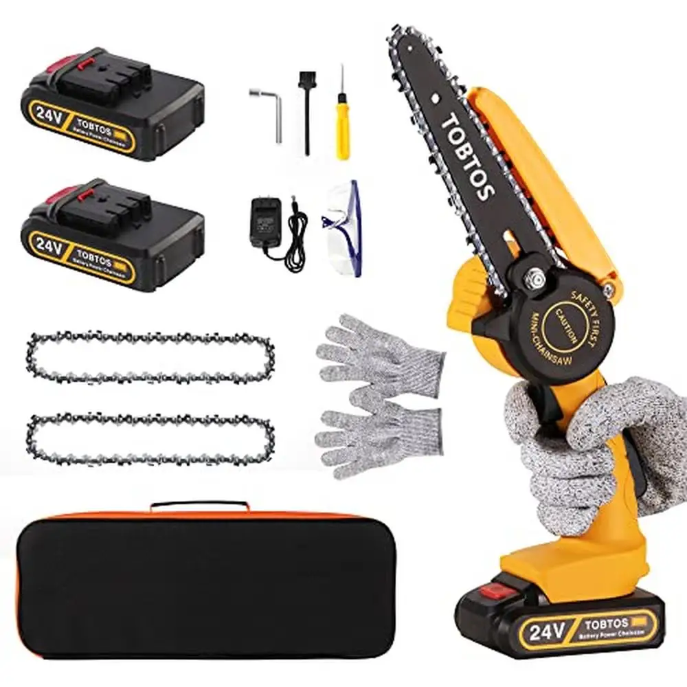 

Mini Cordless Chainsaw Kit 6" Chain Saw with 2x 24V Batteries Lightweight Portable Electric Chinsaw Efficient Yard Work and
