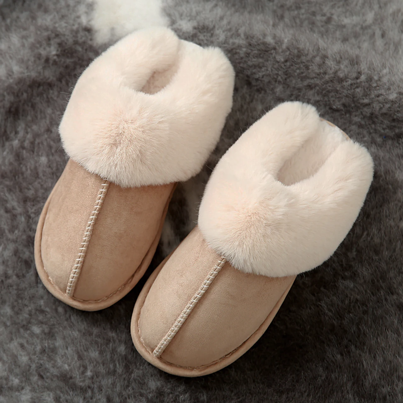 YISHEN Women Slippers Winter Cotton Shoes Fleece Fluffy Home Bedroom Slippers Flats Slippers For Men Plush Warm Couple Shoes