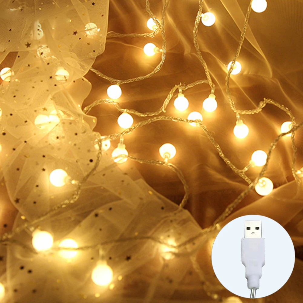 

Romantic Waterproof Warm White Bedroom USB Powered Garden Patio Camping Fairy Crystal Globe Indoor Outdoor LED Light String