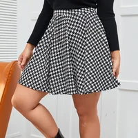 Plus Size Black And White Houndstooth Print Summer Elegant Flared Skirt Women Elastic Waist Casual Mini Skirt Large Size 6XL 7XL - Image 4