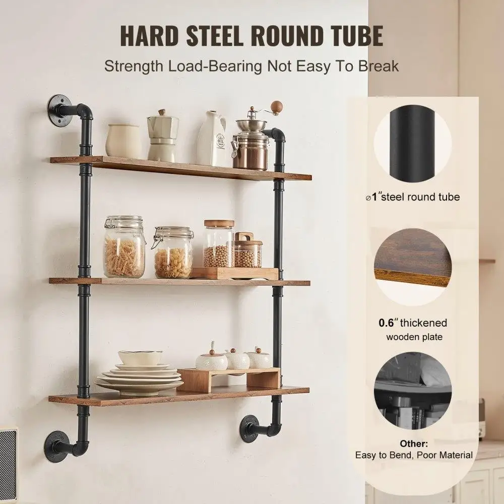 Industrial Pipe Shelf 3 Tier 32x7.87in Wall-Mount for kitchen Bedroom 5