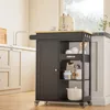 Kitchen Island Cart with Solid Wood Top, Rolling Serving Utility Trolley Cart with Drawer, Cabinet, Towel Rack, Hooks 2