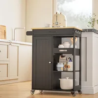 Kitchen Island Cart with Solid Wood Top, Rolling Serving Utility Trolley Cart with Drawer, Cabinet, Towel Rack, Hooks 2