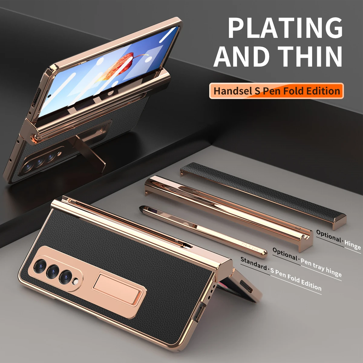 

Luxury Leather Plating Hinge Case for Samsung Galaxy Z Fold 4 3 2 5G Case Pen Slot With Capacitance Pen Screen Glass Stand Cover