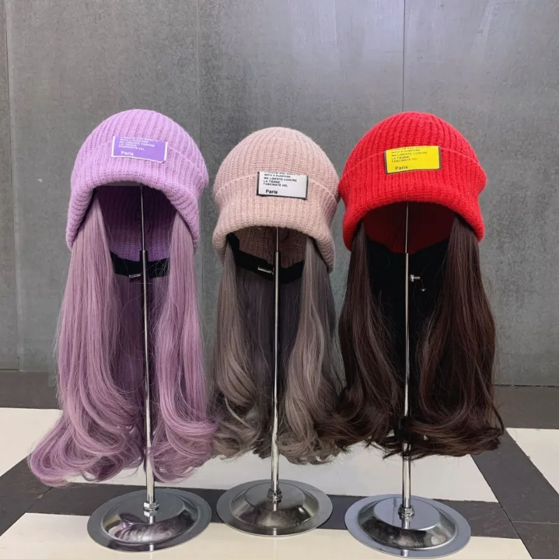 

Korean Curly Hair Knitted Wig Hat Invisible Detachable Wig Hat Women Casual Knitted Hat Winter Warm Beanies Bonnets Outdoor