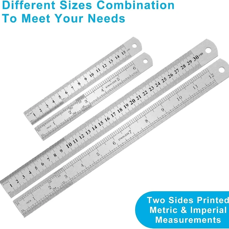 Stainless Steel Ruler Double Side Straight Centimeter Inches Scale Metric Precision Measuring Tool School Office Supplies