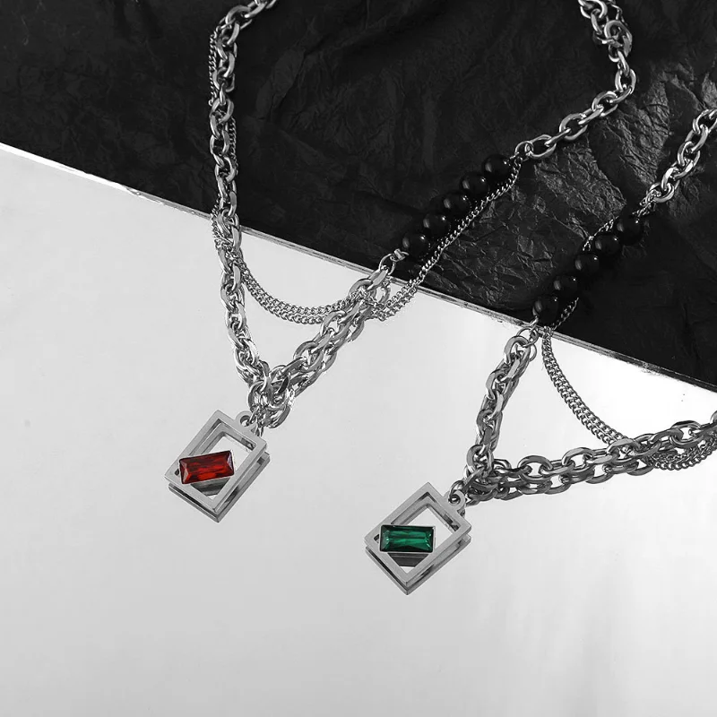 

Fashion Zircon Pearl Titanium Steel Necklaces For Men and Women Hip Hop Pendant Collar Chain Gothic Jewelry Accessories Gift