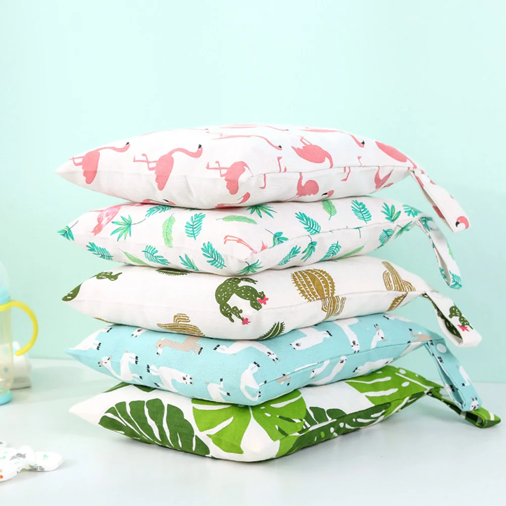 

2 Pcs Out Storage Bag Portable Diaper Kids Nappy Pouch Printing Hanging Reusable Linen Nursery Wet Dry Baby