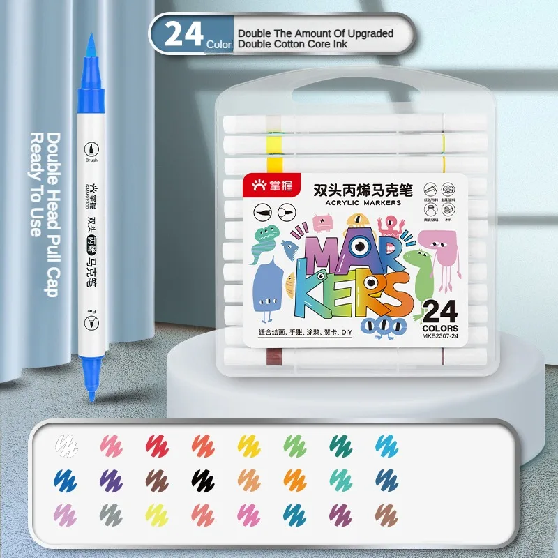 더블, 소프트, 하드 팁 아크릴 마커, 볼륨 슈퍼 커버리지 더블 잉크 펜, 한국 학용품 문구, 12 색, 24 색, 36/48 색