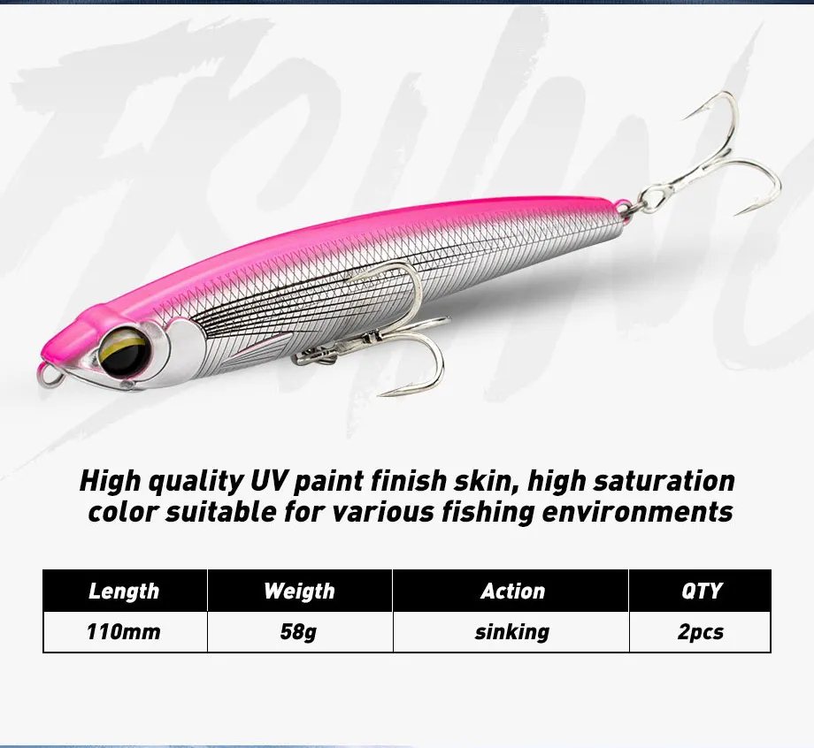 JOHNCOO 110MM 58G Sinking Pencil Angelköder Wobbler Stickbait Künstlicher harter Köder für Sea Tuna GT Angelköder – Detail 2
