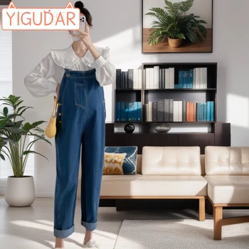 임산부 의류 데민 팬츠, 스키니 밸리 진, 임신 작업복, 한국 패션, 임산부 서스펜더 바지