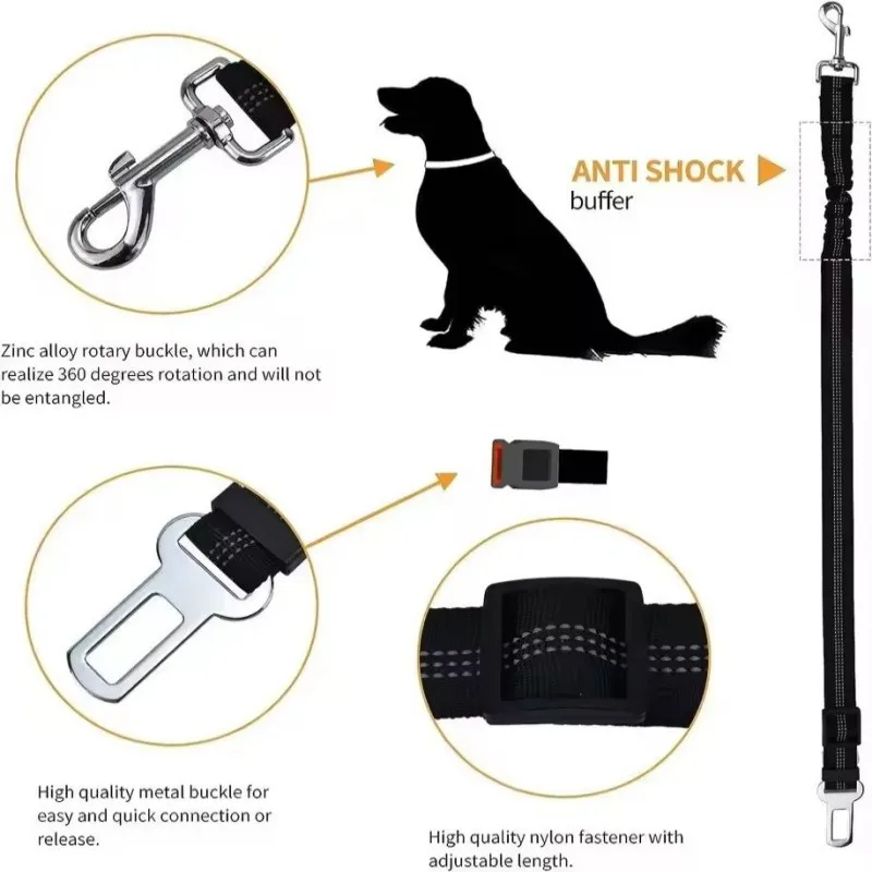 Nylon Dog Seat Belt Adjustable Reflective Durable Car Safety Rope