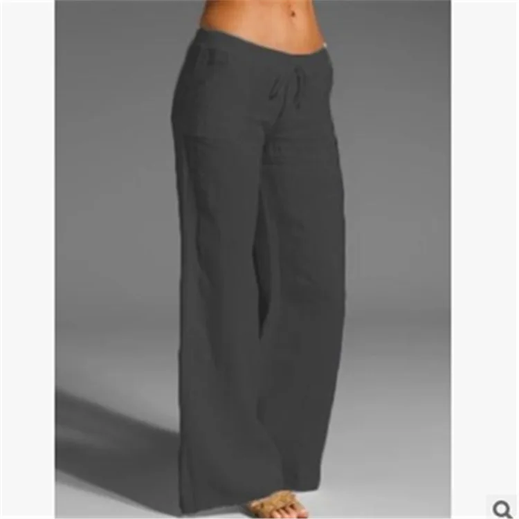 Women's High-waisted Wide-leg Pants Bigfoot Flared Pocket Cotton Hemp Casual Pants for Women