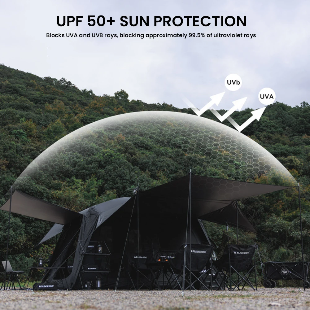 BLACKDOG Shanting 6.8 Quick Set Up Hut Tent 150D Titanium Black Silver Sunscreen Rainproof PU5000+mm Easy Build 1 Room 3 Living