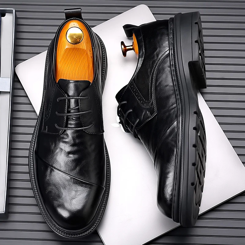 Men Genuine Leather Shoes Versatile Men's Casual Shoes Fashion Brand Man Oxford Lace Up Formal Dress Footwear mens shoes