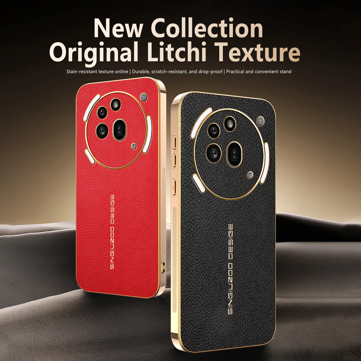 Elegant Lichee Pattern Shockproof Phone Case with Plated Frame