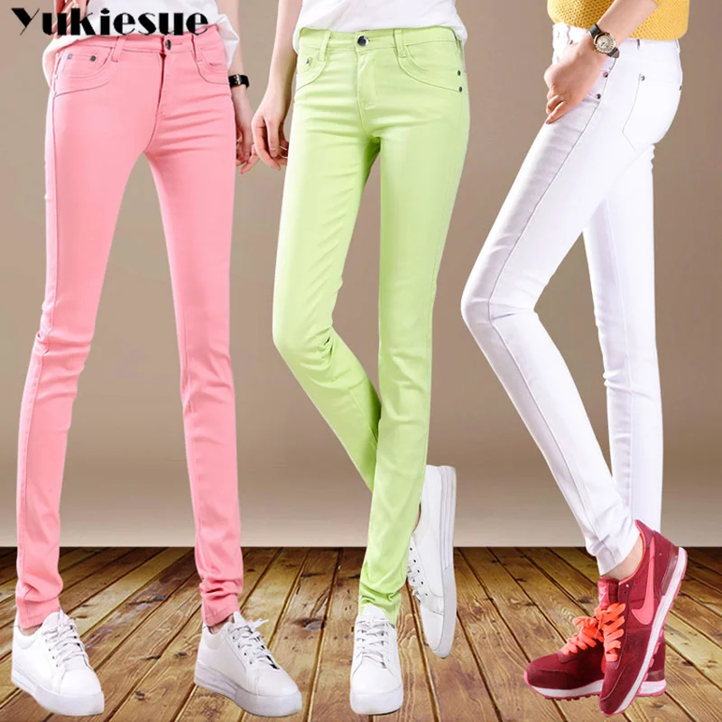 

2022 New Warm Skinny Jeans For Woman clothes Candy Color Winter Jeans Warm Women Stretch Jeans Denim Pencil Pants clothe