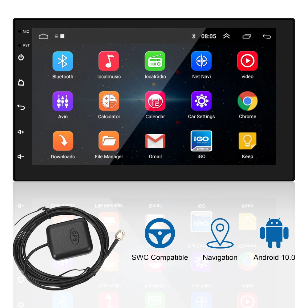 

Мультимедийный видеоплеер, Bluetooth, Wi-Fi, GPS-навигация, Android 10,0, автомагнитола, мультимедийный видеоплеер, 7-дюймовый сенсорный HD-экран, 2 Din