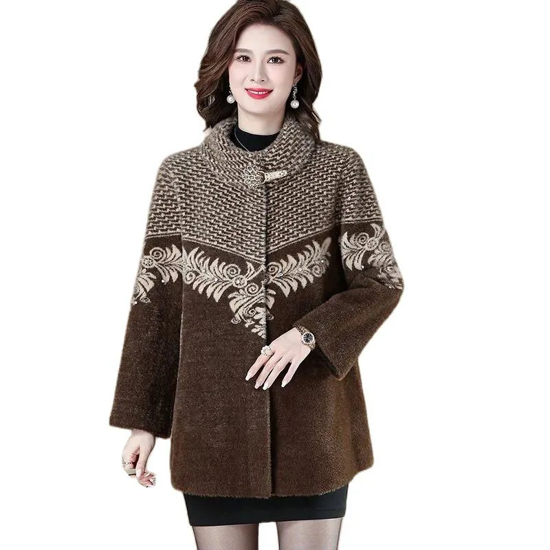 

Imitation Mink Velvet Coat Women's Jacket Middle aged Woman Woolen Overcoat Loose Large Size 5XL Wool Outcoat Female Coats