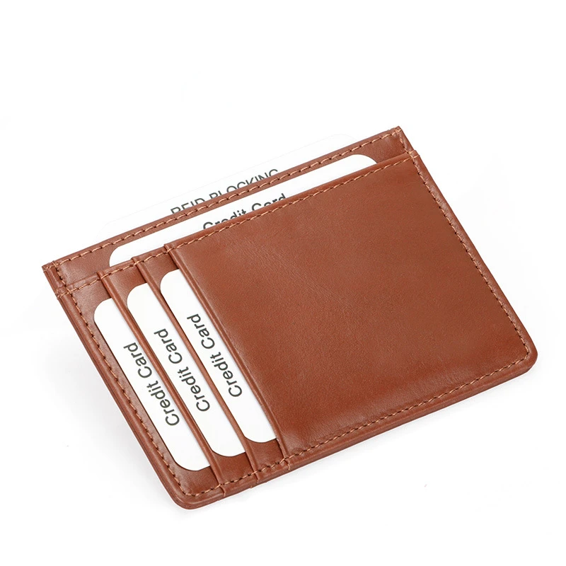 New style men's card RFID bank card holder leather wax leather casual fashion light and compact leather card holder.