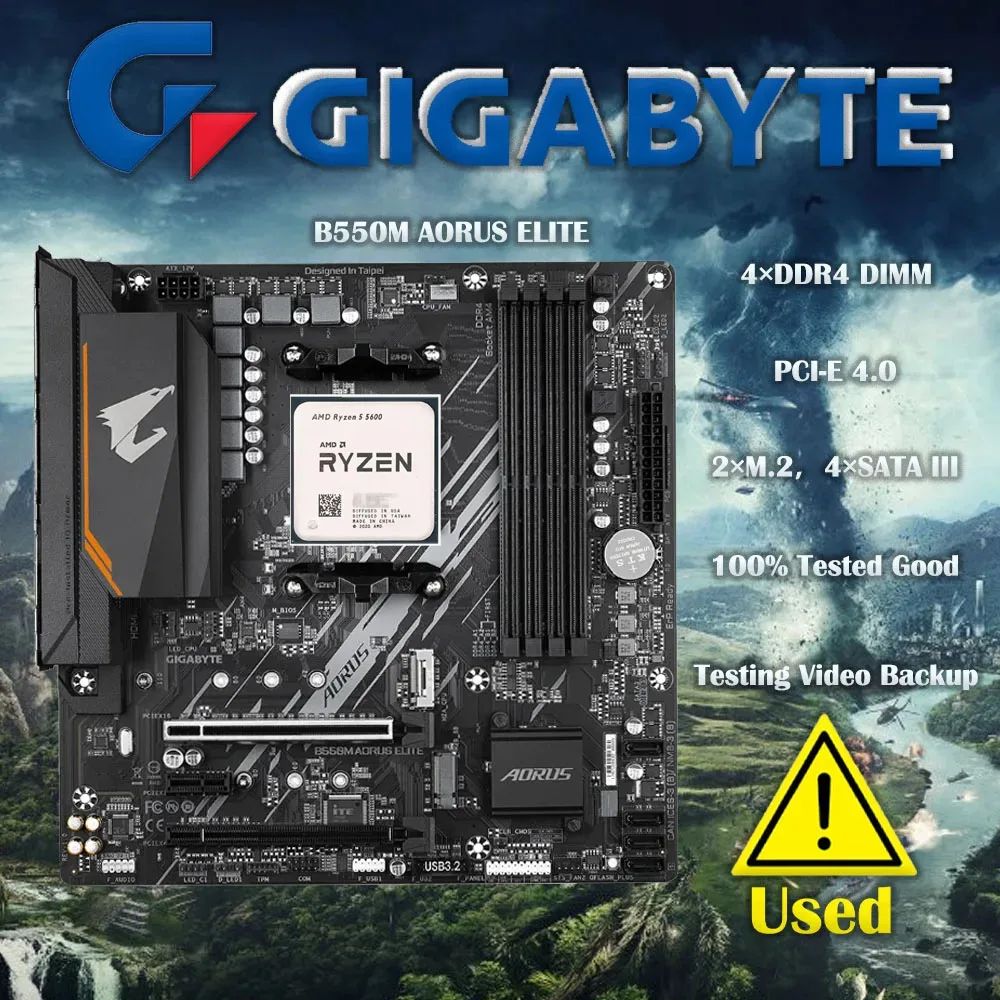 Scheda Madre Gigabyte Ga B550M Aorus Elite Usata + Ryzen 5 5600 R5 5600 Socket Cpu Am4